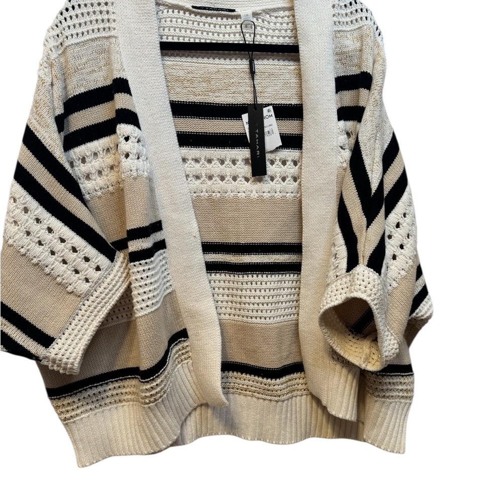 Tahari Women’s Striped Cream and Black Cardigan size Large NWT - Picture 2 of 5